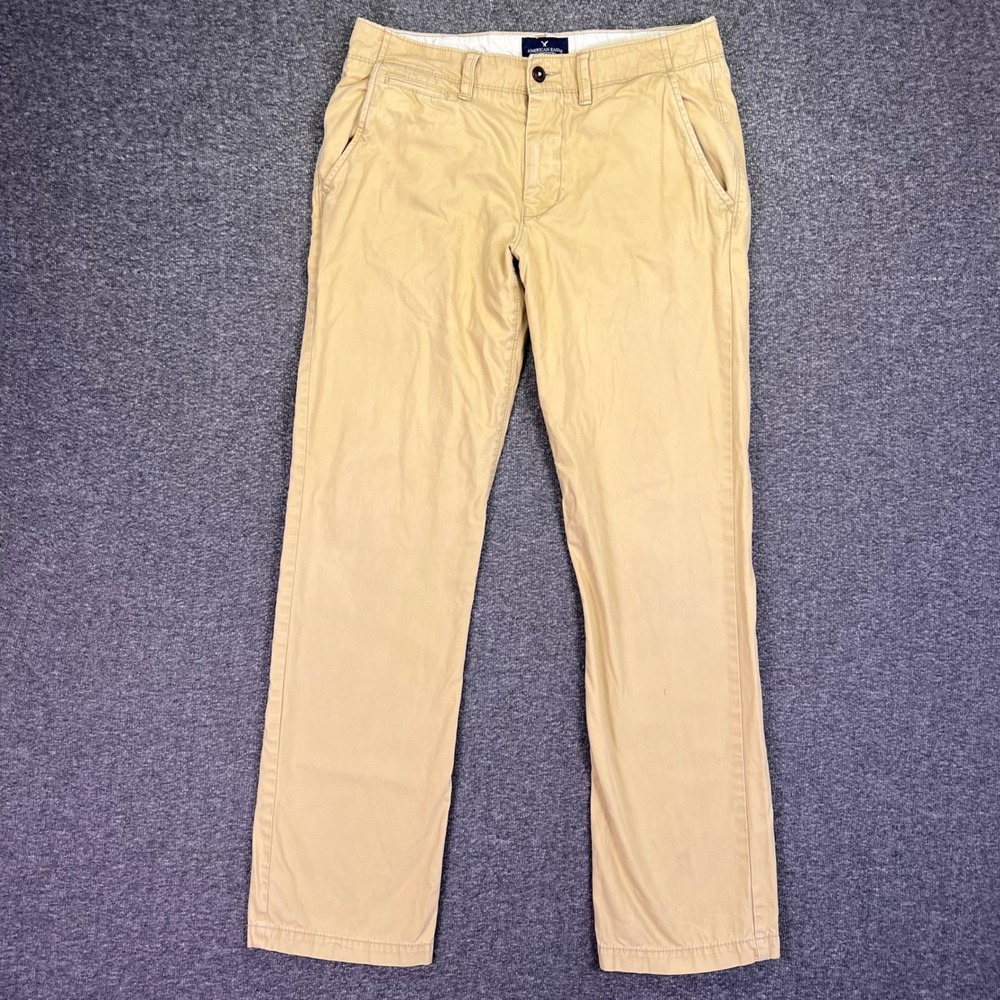 American Eagle Chino Pants Mens 33x32 Khaki Tan Straight Casual Cotton Twill